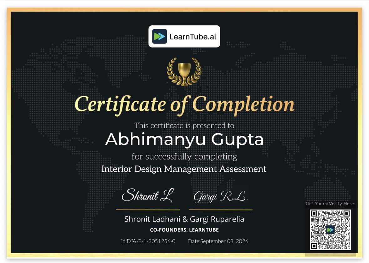 Interior Design Management, issued by LearnTube.ai